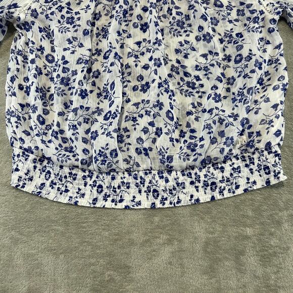 Abercrombie & Fitch Sheer Women's Top Medium Navy White Floral Embroidered Boho - Picture 8 of 12